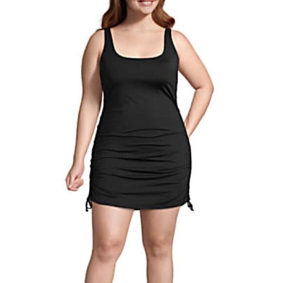 Land’s End Plus Regular size Swimsuit adjustable one piece dress panty Black Var - Picture 2 of 6
